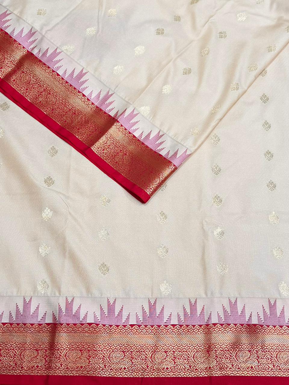 Sandal and red kanchipuram silk saree- PSSR323