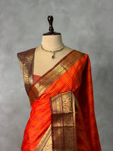 Orange and Brown Banarasi silk saree - GAL4Z