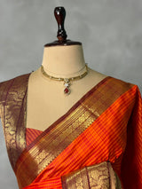 Orange and Brown Banarasi silk saree - GAL4Z