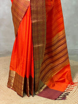 Orange and Brown Banarasi silk saree - GAL4Z