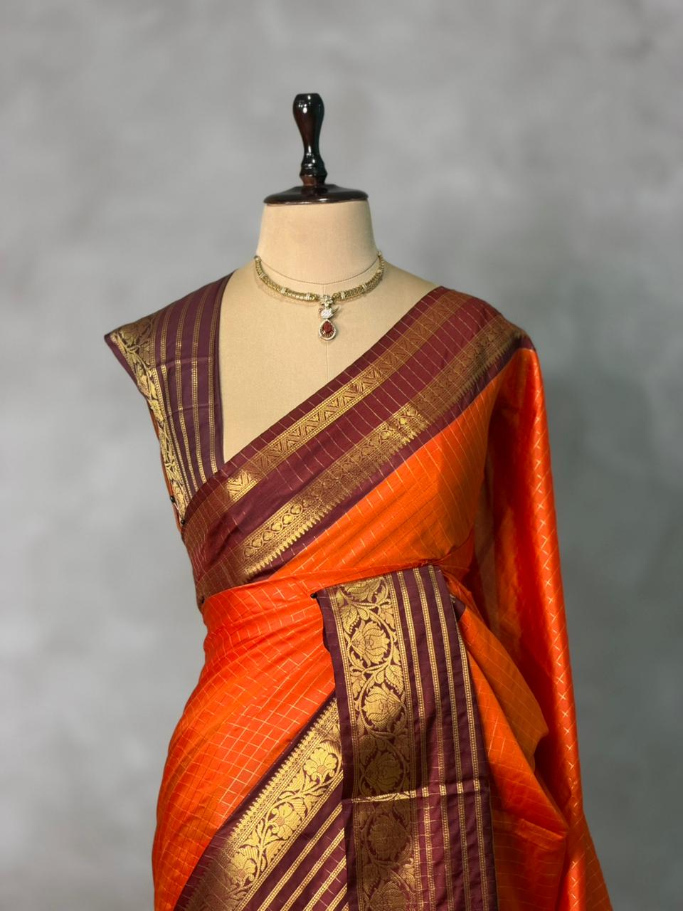 Orange and Brown Banarasi silk saree - GAL5