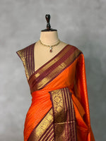 Orange and Brown Banarasi silk saree - GAL5
