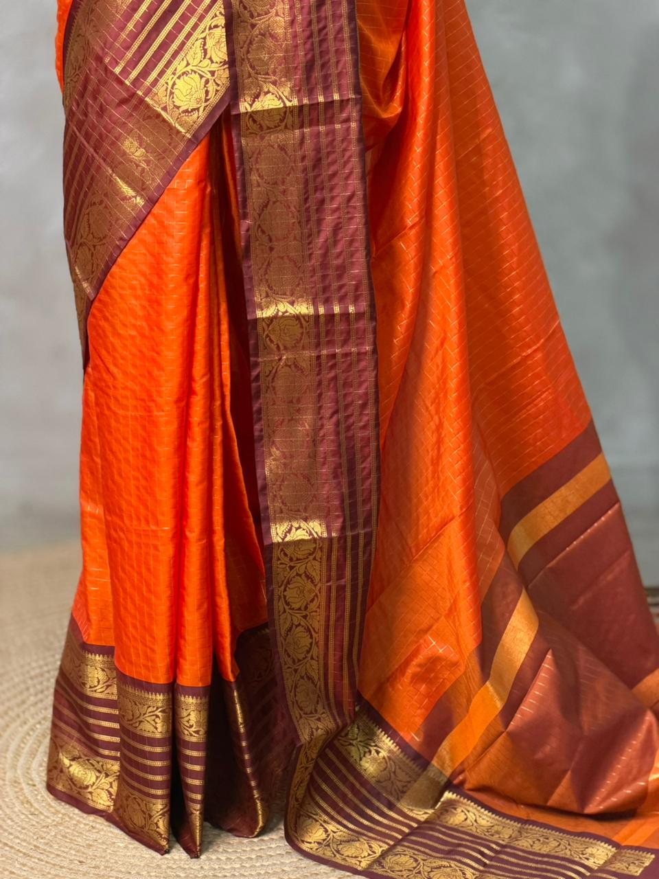 Orange and Brown Banarasi silk saree - GAL5