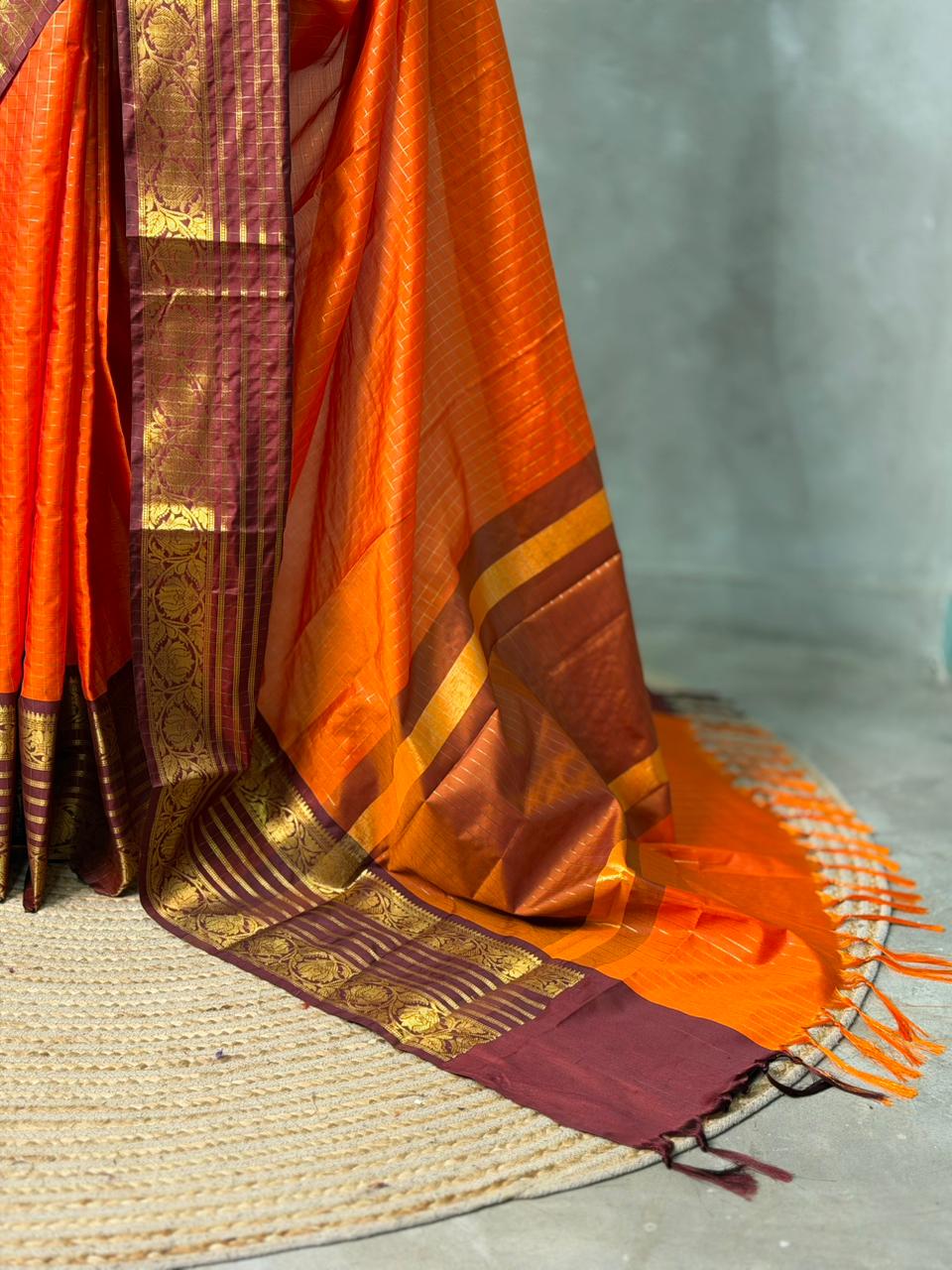 Orange and Brown Banarasi silk saree - GAL5