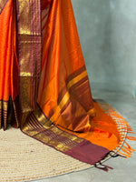 Orange and Brown Banarasi silk saree - GAL5