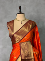 Orange and Brown Banarasi silk saree - GAL6