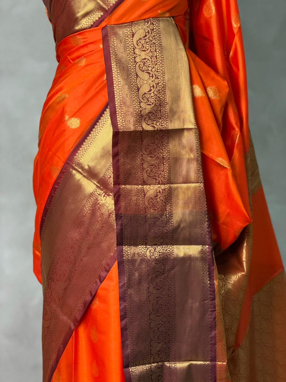 Orange and Brown Banarasi silk saree - GAL6