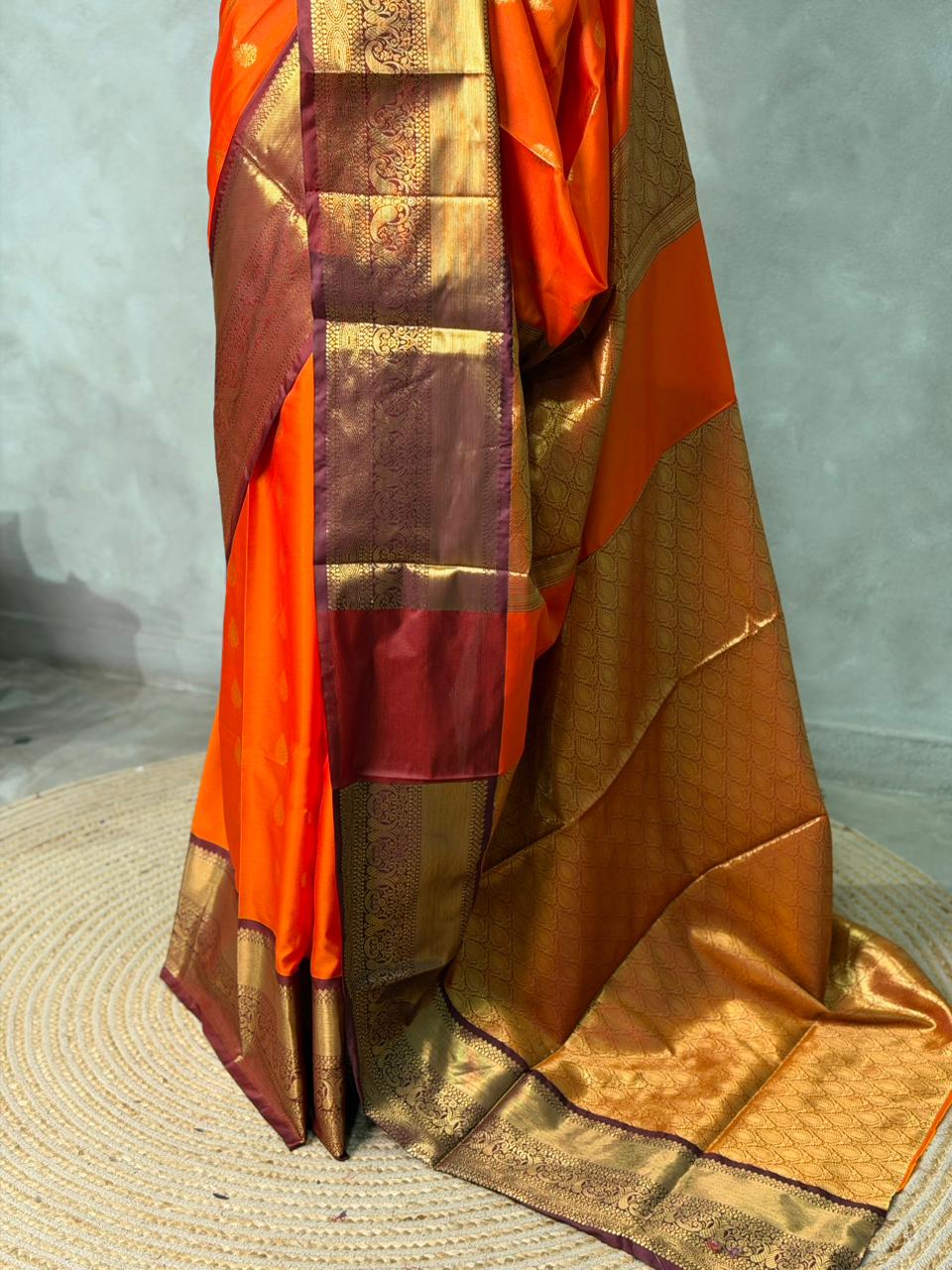 Orange and Brown Banarasi silk saree - GAL6