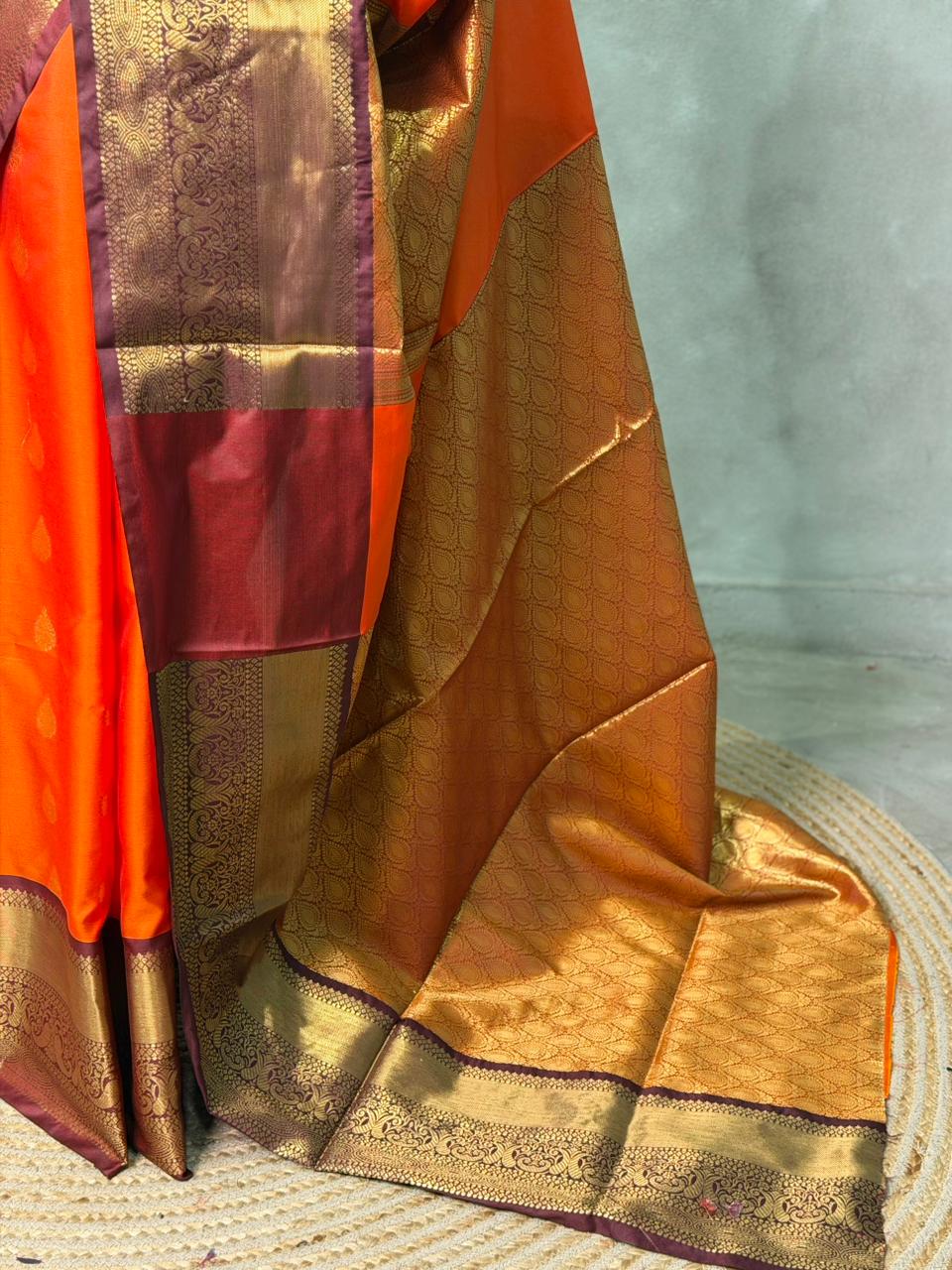 Orange and Brown Banarasi silk saree - GAL6