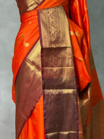 Orange and Brown Banarasi silk saree - GAL6