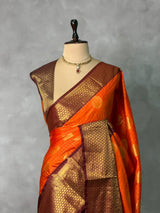 Orange and Brown Banarasi silk saree - GAL7