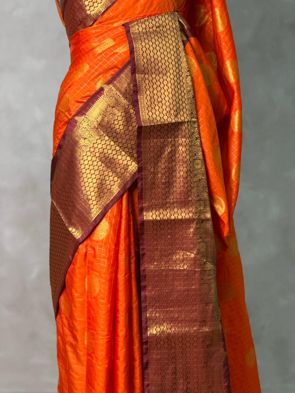Orange and Brown Banarasi silk saree - GAL7