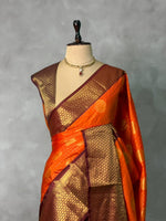 Orange and Brown Banarasi silk saree - GAL7