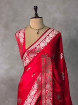 Red pure zatin Banarasi silk saree - RAZ1A