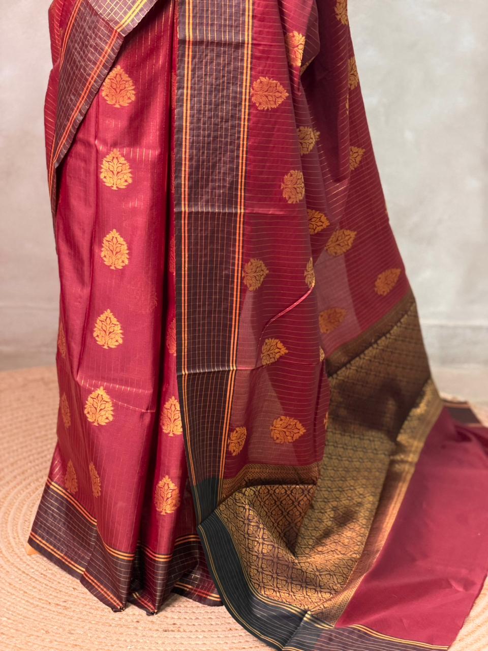 Deep Maroon Banarasi silk saree - GAL9