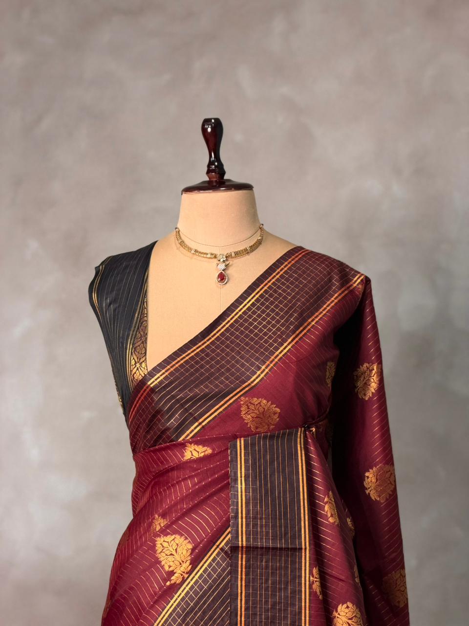 Deep Maroon Banarasi silk saree - GAL9