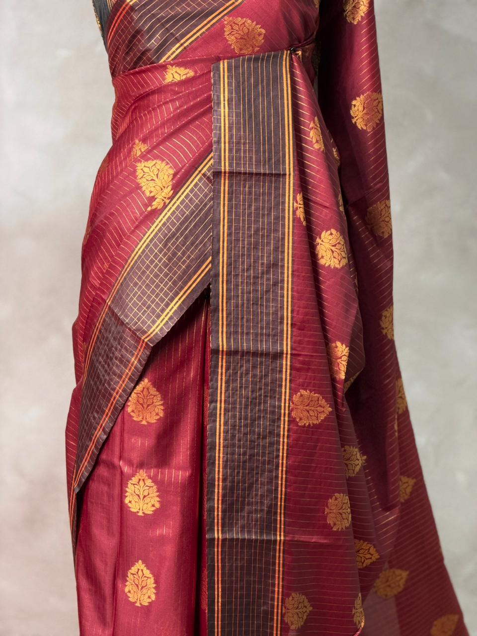 Deep Maroon Banarasi silk saree - GAL9