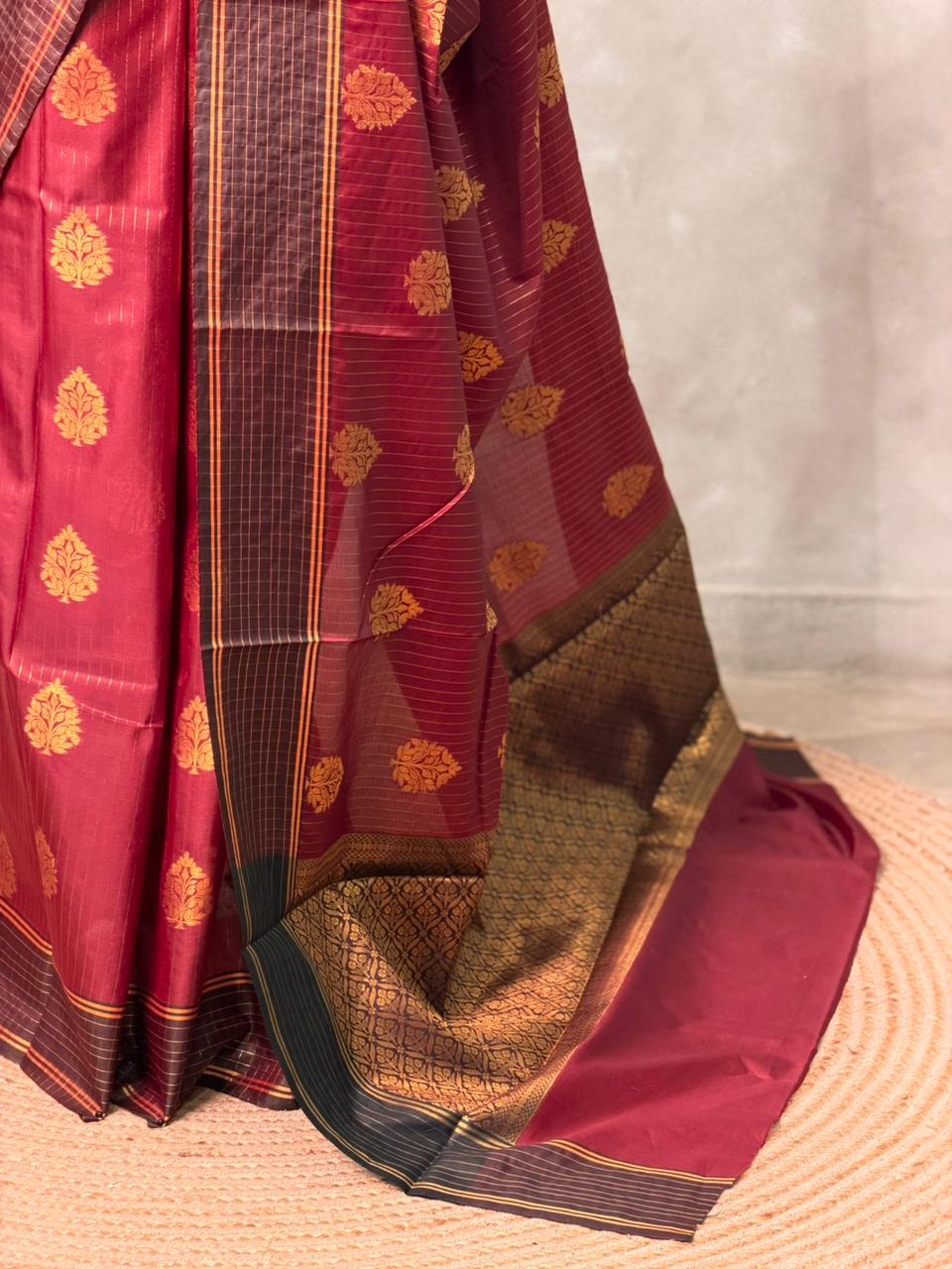 Deep Maroon Banarasi silk saree - GAL9