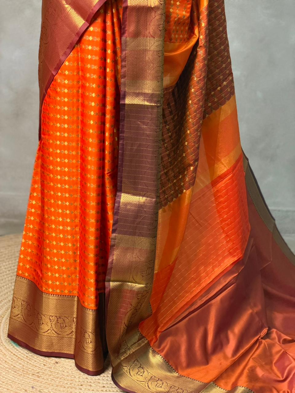 Orange and Brown Banarasi silk saree - GAL8