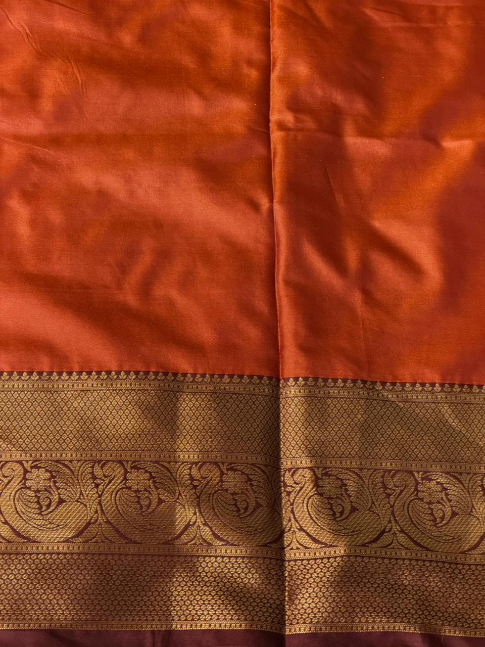 Orange and Brown Banarasi silk saree - GAL8