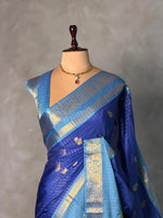 Dark and light blue Banarasi silk saree - GAL10