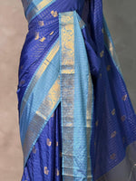 Dark and light blue Banarasi silk saree - GAL10