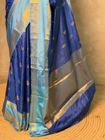 Dark and light blue Banarasi silk saree - GAL10