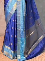 Dark and light blue Banarasi silk saree - GAL10