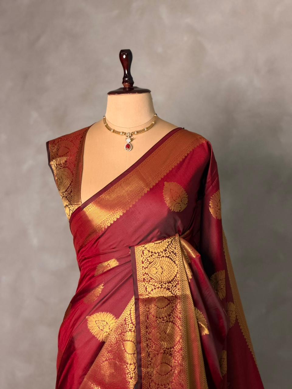 Maroon Banarasi silk saree - GAL4