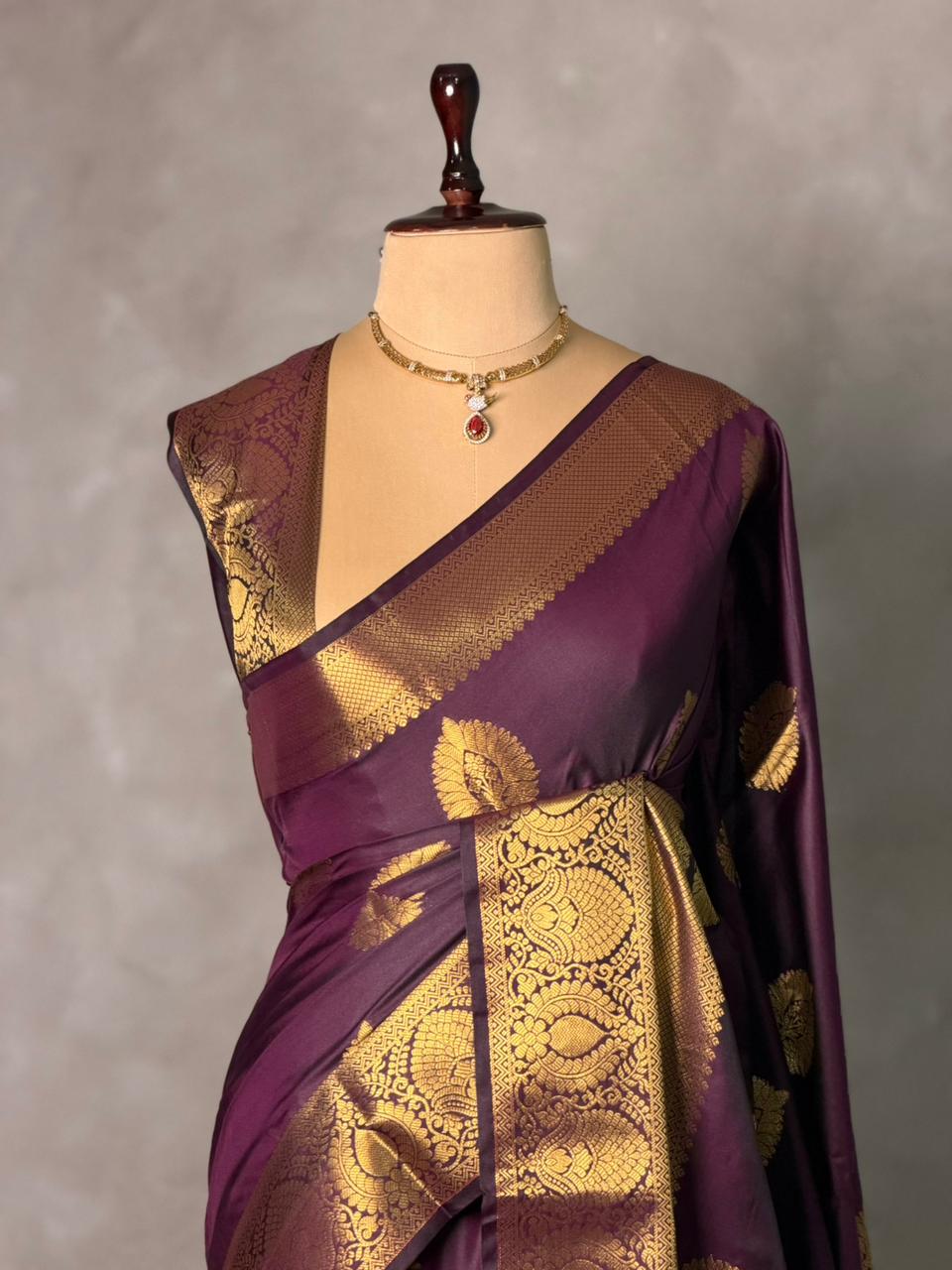 Deep Wine Banarasi silk saree - GAL4A