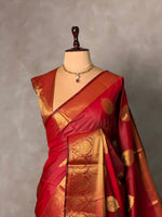 Maroonish Red Banarasi silk saree - GAL4D