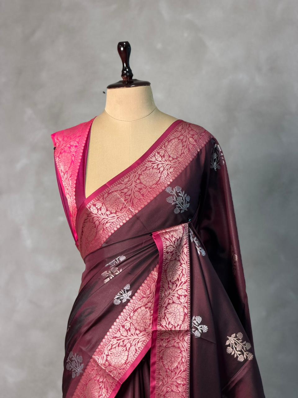 Brown and magenta Banarasi silk saree -LZ11D