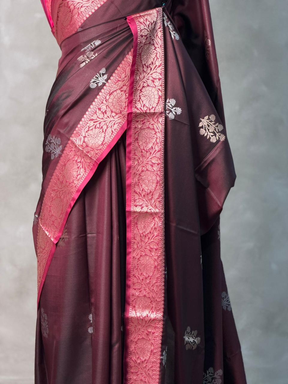 Brown and magenta Banarasi silk saree -LZ11D