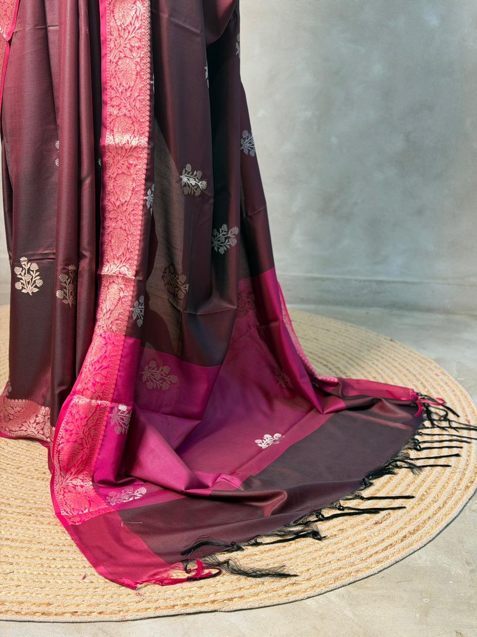 Brown and magenta Banarasi silk saree -LZ11D
