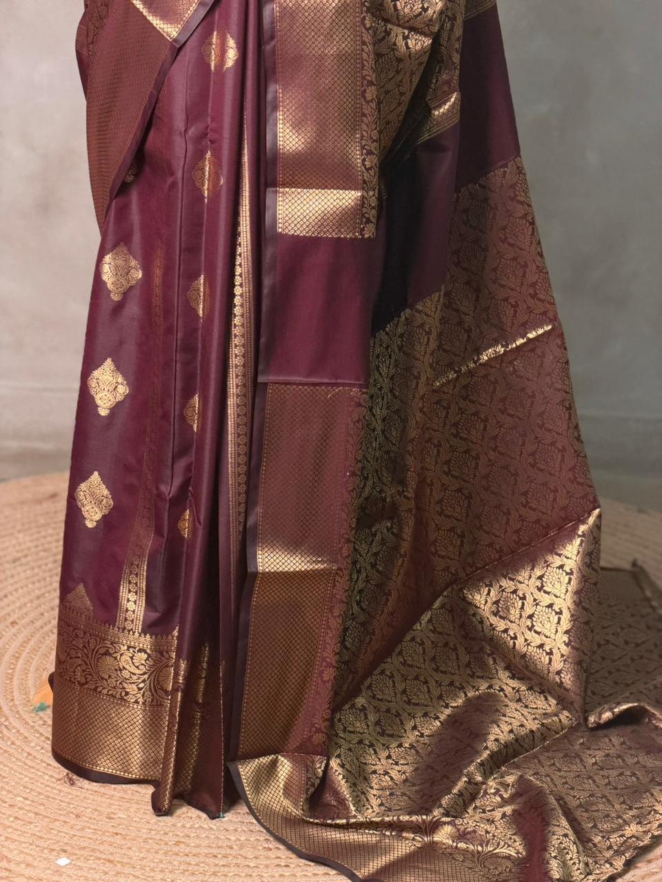 Deep Burgundy Banarasi silk saree - GAL5
