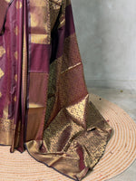 Deep Burgundy Banarasi silk saree - GAL5