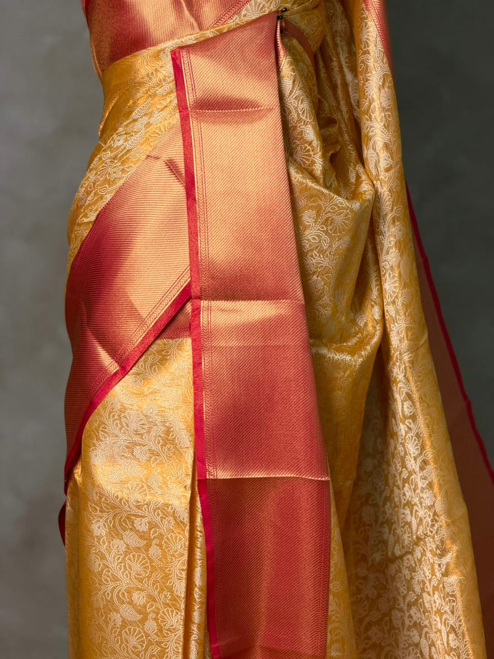 Golden Yellow and magenta Tissue Banarasi silk saree -LZ12C