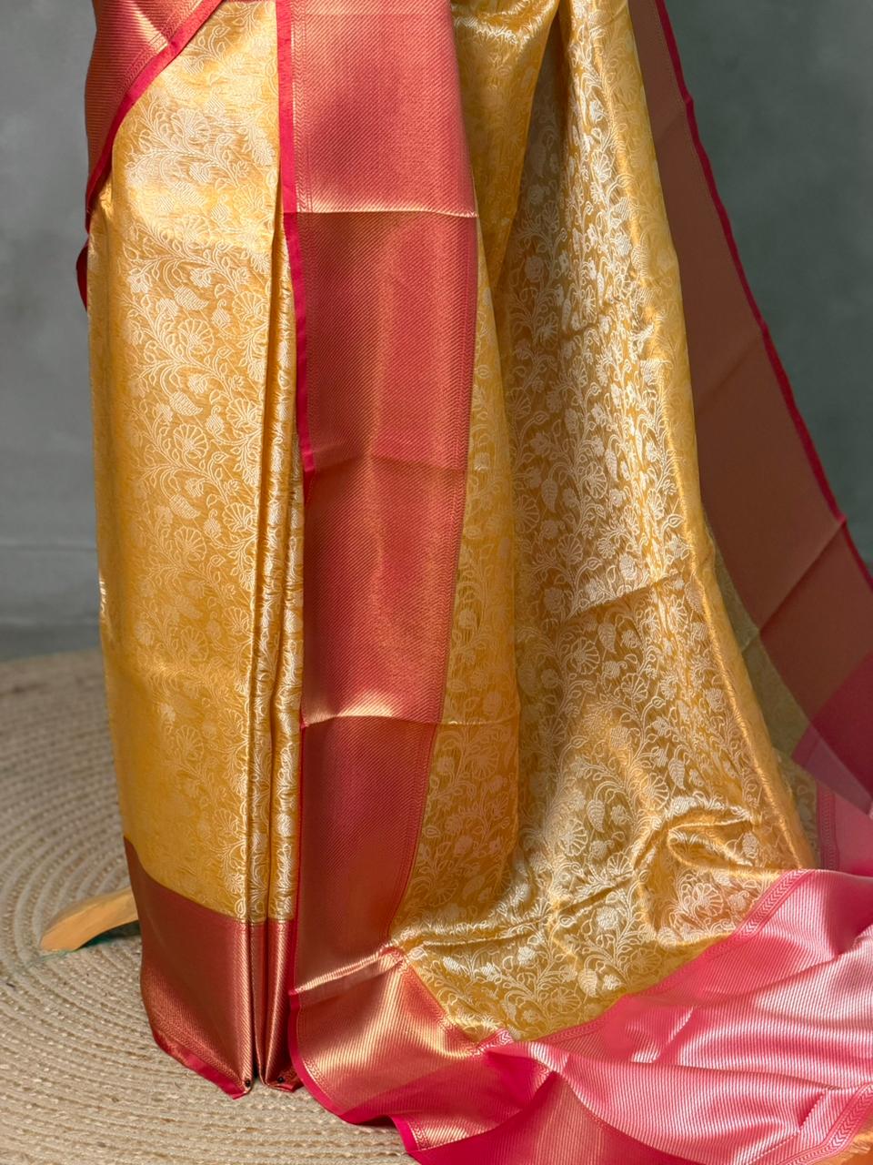 Golden Yellow and magenta Tissue Banarasi silk saree -LZ12C