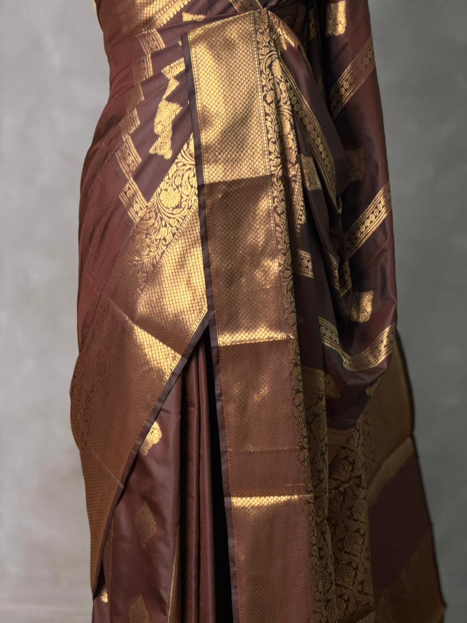 Brown Banarasi silk saree - GAL5A