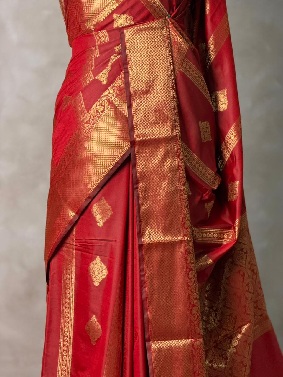 Maroon red Banarasi silk saree - GAL5B