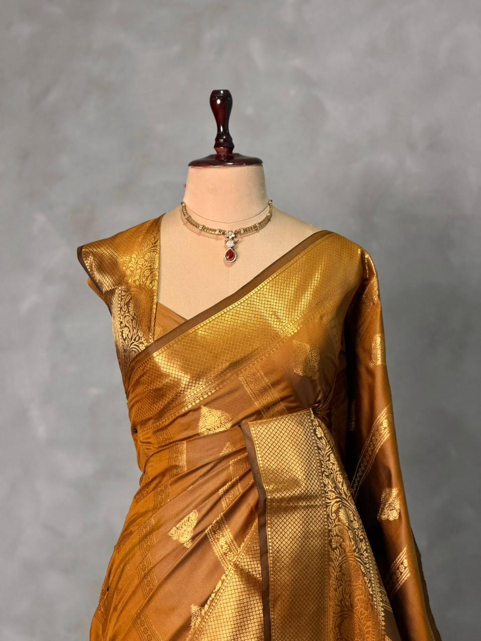 Mustard yellow Banarasi silk saree - GAL6B