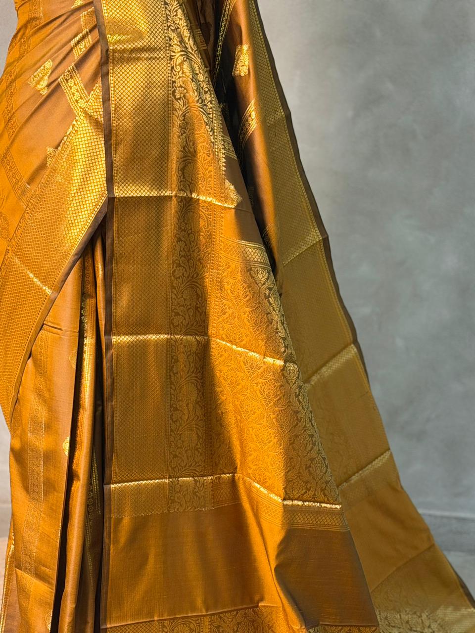Mustard yellow Banarasi silk saree - GAL6B