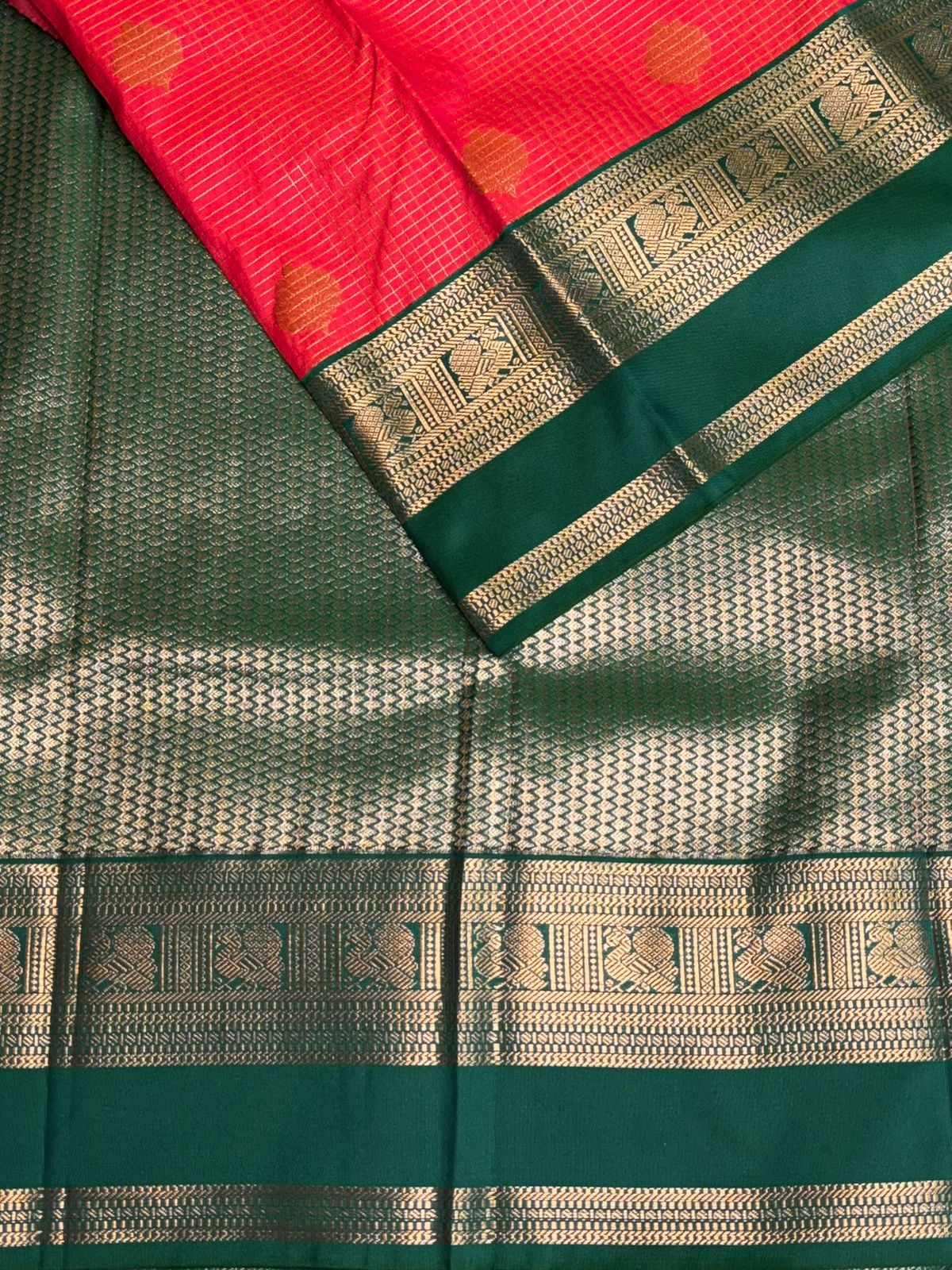 Dark peach and Green kanchipuram silk saree- PSSR328