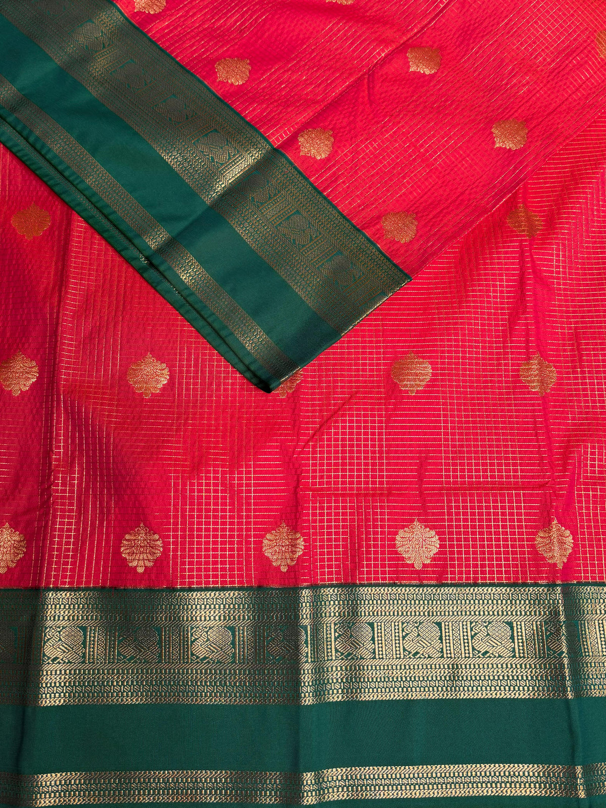 Dark peach and Green kanchipuram silk saree- PSSR328