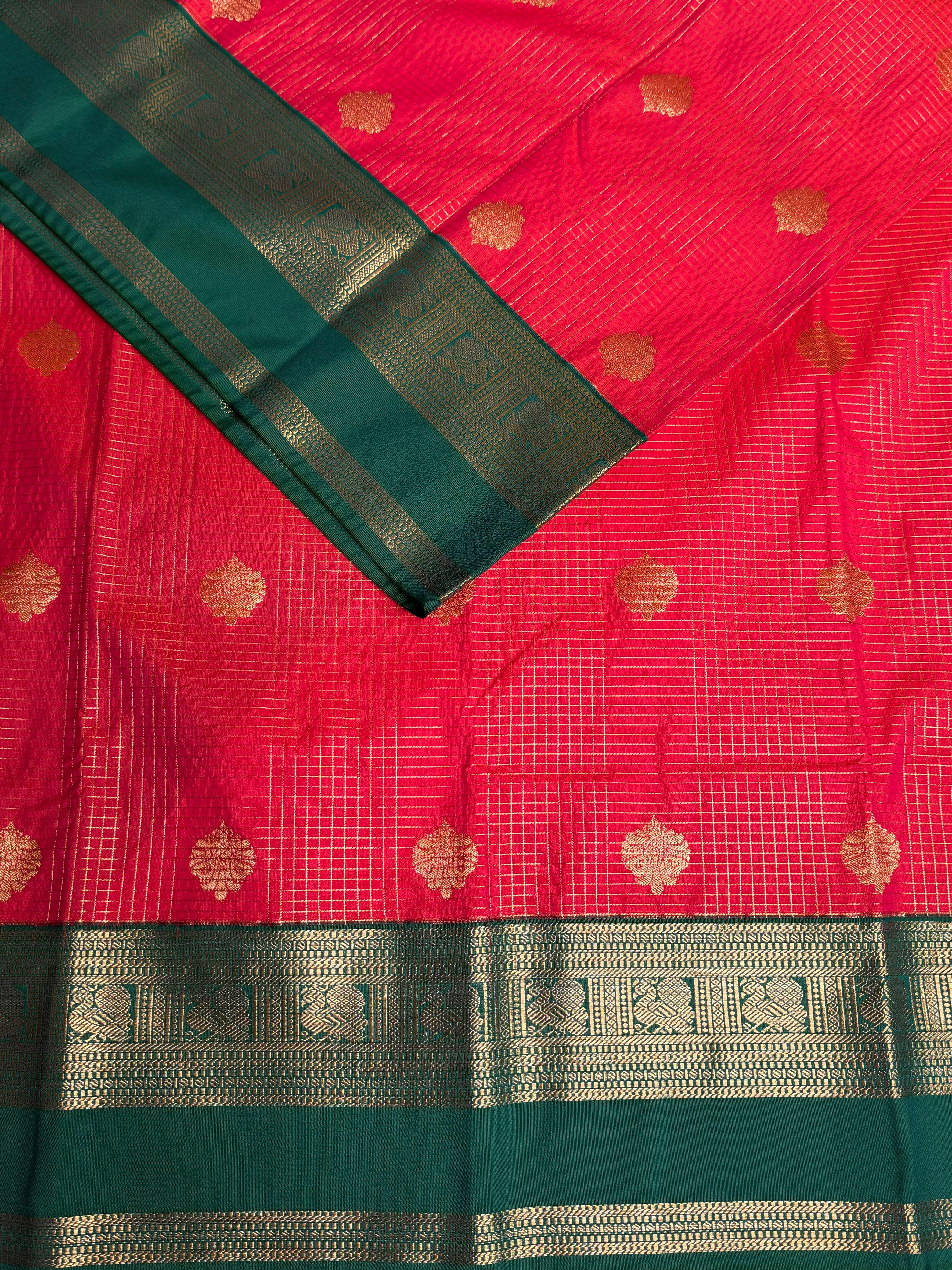 Dark peach and Green kanchipuram silk saree- PSSR328