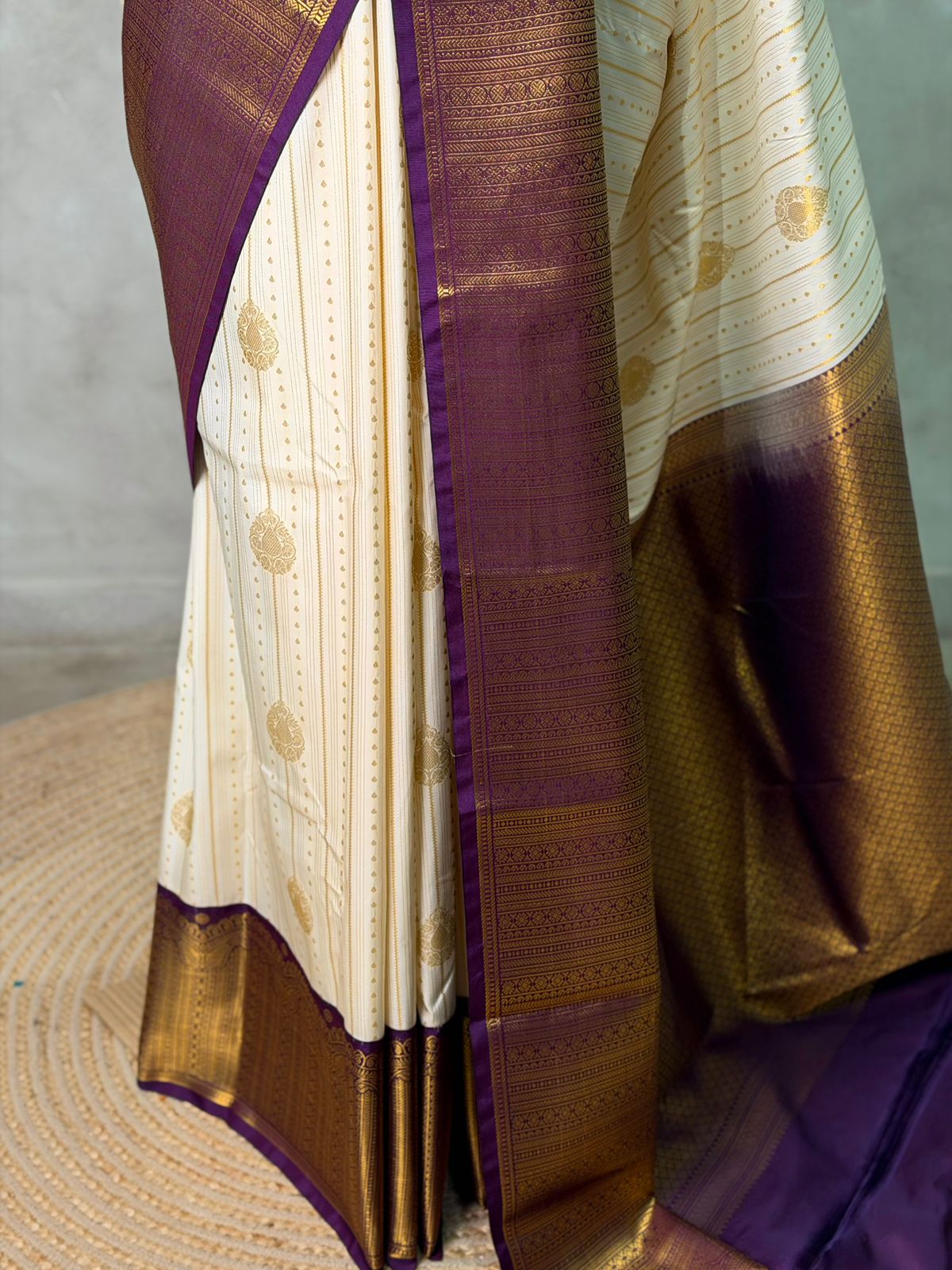 Sandal and Violet kanchipuram silk saree- PSSR330
