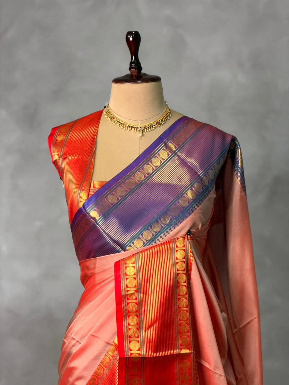 Peach Banarasi silk saree - PIH77