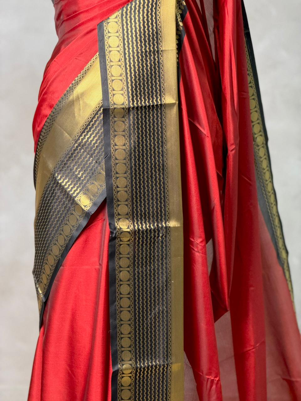 Maroon red and Black Banarasi silk saree - PIH78