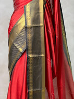 Maroon red and Black Banarasi silk saree - PIH78