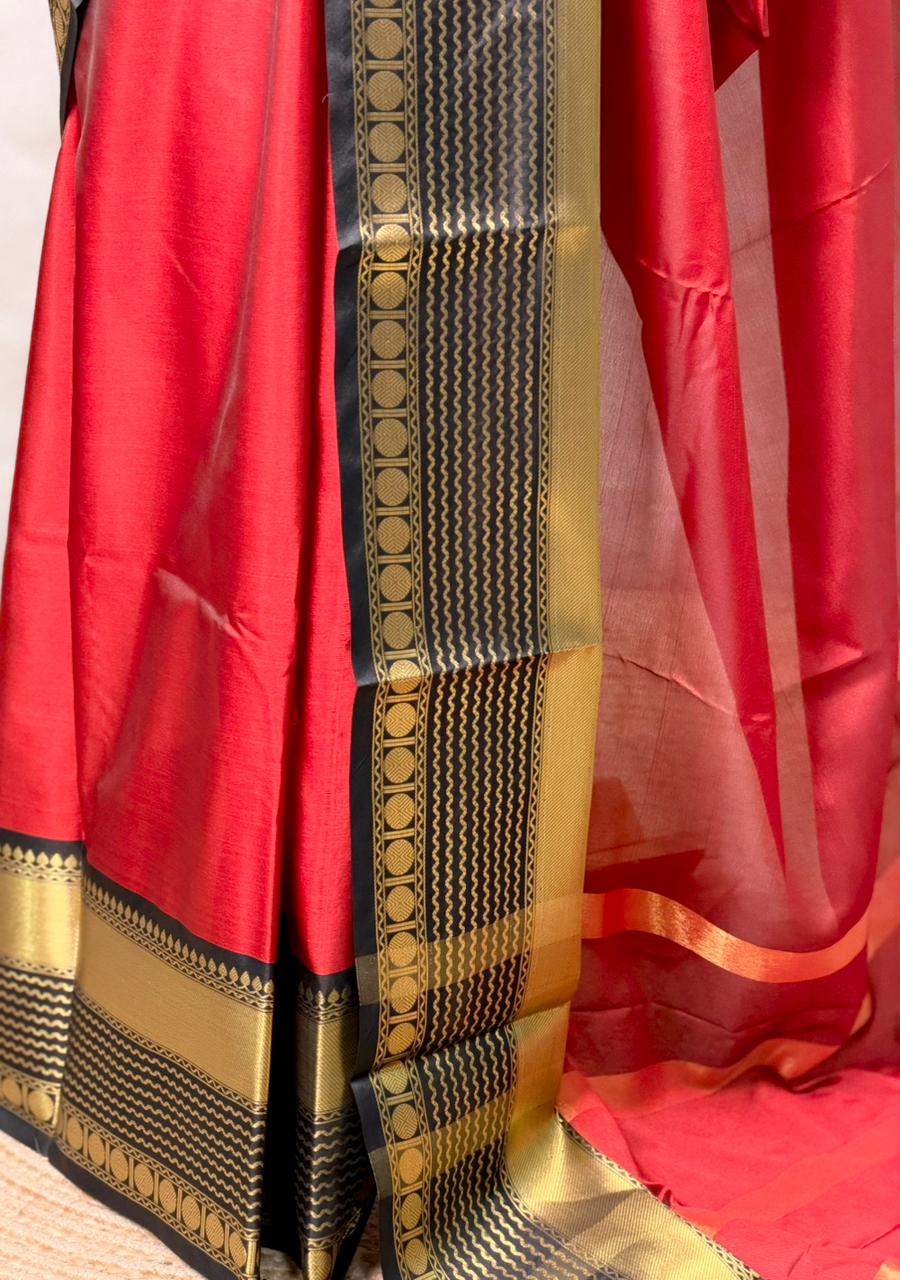 Maroon red and Black Banarasi silk saree - PIH78